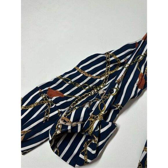 Marquis Women’s Blouse Size S Blue Brown Chain Pattern Button Down Long Sleeve - Picture 12 of 14